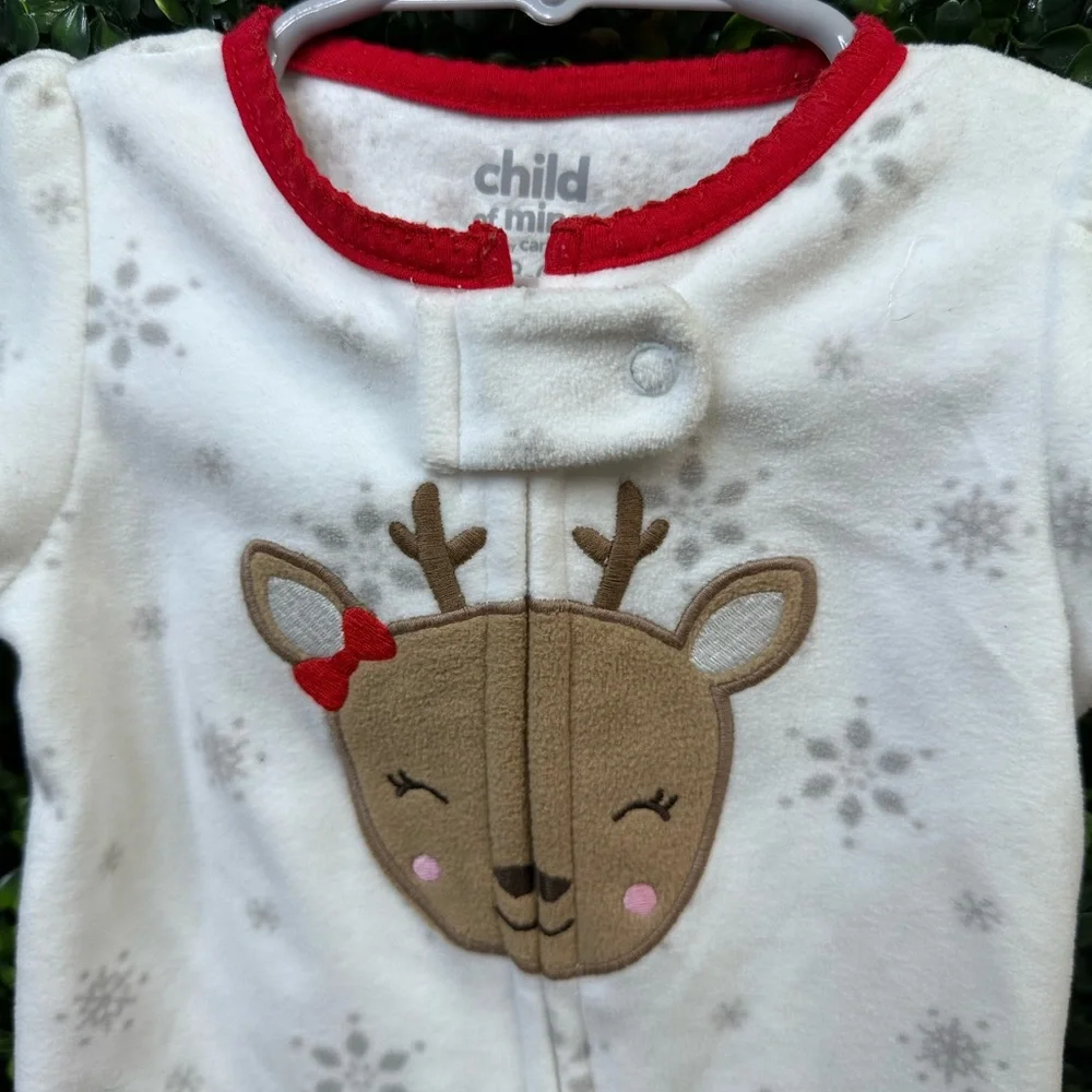 Carter's White‎ and Red bow Reindeer Footie Pajama